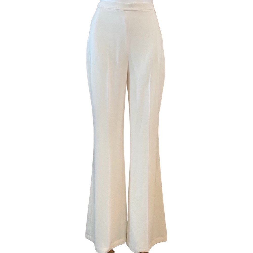 Amanda Uprichard Elliot Wide Leg Flare Trouser Pants in Ivory L